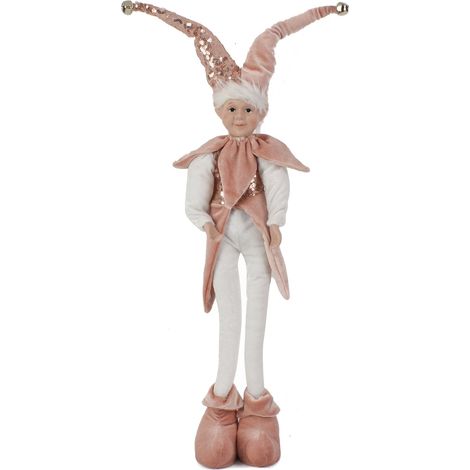 Pupazzo in Velluto Rosa "Giullare In Piedi" decorazione natalizia h 65 cm