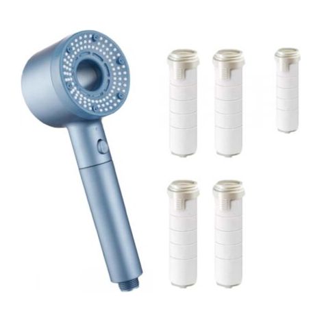 QORVA-1/2 EPommeau de Douche Haute Pression, Pommeau de Douche Economie Deau, Douchette Douche Salle de Bain, Pomme de Douche avec Filtre, Pommeau Douche Universelle Interface Pouce (Bleu) (1/5)