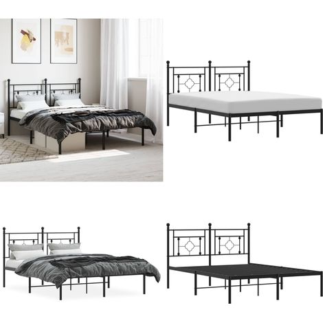 Cadre de lit métal sans matelas avec tête de lit noir 135x190cm - Cadre De Lit - Lit Double - Lit Metal - Lit Avec Têtière - Literie - Home & Living (1/5)