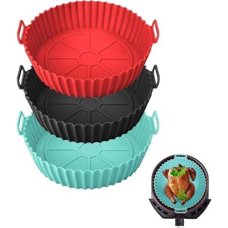 Lot de 3 inserts en silicone pour friteuse à air, inserts en silicone de 20 cm pour friteuses à air, moule en silicone réutilisable, convient au four, au micro-ondes et à la friteuse à air. (1/4)