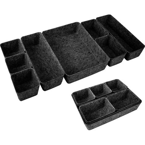 Boite de Rangement, Plateau Feutre Compartiments Fournitures Range Couverts Tiroir Accessoires Bureau(Noir) (1/5)