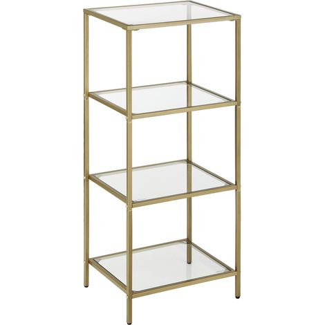 Vasagle – Étagère de rangement en verre trempé 4 niveaux – Métal doré – Dimensions 40 x 30 x 95 cm – Charge 10 kg/niveau – Assemblage facile (1/4)
