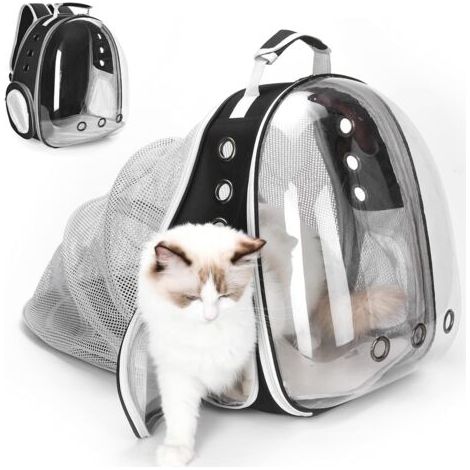Sac à Dos Chat Chien.Sac Transport pour Chien Chat pour Petits Chats Chiens.Sac à Bulles pour Chat et Chien avec fenêtre Frontale Transparente et Dos Extensible,idéal pour Voyage (Black-1) (1/5)