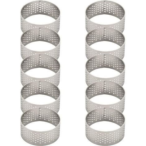 10pcs 1.8" Seamless Stainless Steel Perforated Round Cake Rings with Hole (1/5)