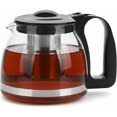 Théière En Verre - 1250 Ml - Acier Inoxydable - Bec Anti-gouttes - Pour Thé En Vrac - Poignée Noire (1/4)