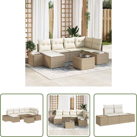 Poly-Rattan - Garten-Sofa-Set mit Kissen 6 pcs Beige und Creme Poly-Rattan (1/5)