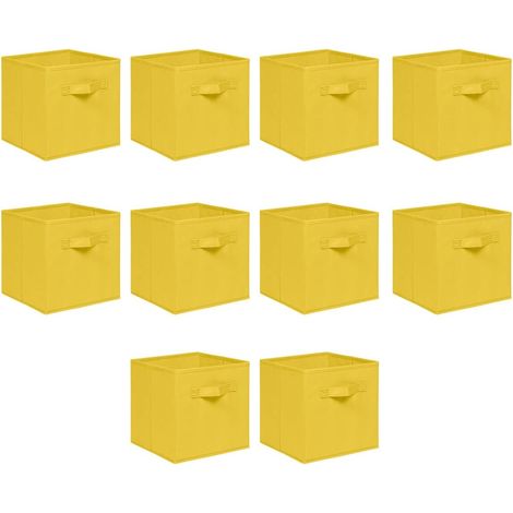 Foldable Storage Boxes,Non-Woven Fabric Storage Box Set,Storage Drawers for Cube Storage Unit,26.5x26.5x28 cm (Bright Yellow, Set of 10)