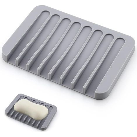 Piece Soap Dish, Soap Holder, Bathroom Soap Dish, Silicone Soap Dish, Kitchen Soap Dish, Shower Soap Dish, for Bathroom, Kitchen (Gray) (1/5)