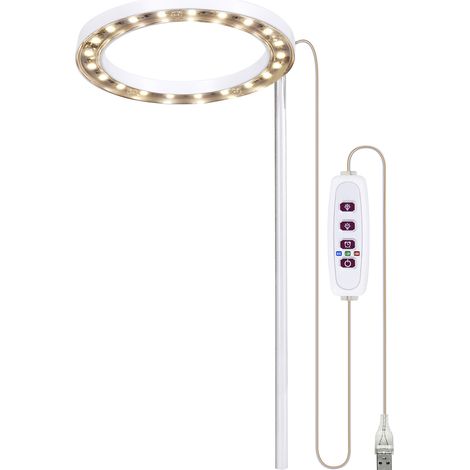 Lampe LED Horticole Spectre Complet avec 20 LED, Minuterie 8H/12H/16H, 5 Niveaux Variateur, Hauteur Réglable, USB, Anneau Lumineux pour Plantes Grasses (1/4)