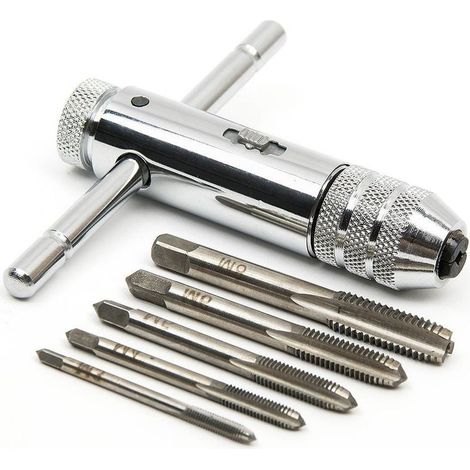 Tarauds à main Tarauds Métrique Tarauds et filières M3 M4 M5 M6 M8 Tarauds Tarauds à fileter avec Porte taraud réversible à cliquet (1/5)