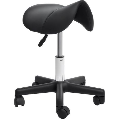Tabouret selle roulant réglable, revêtement cuir PU, structure en acier, noir. Adapté aux spas, massages, instituts de beauté et studios de tatouage (1/5)