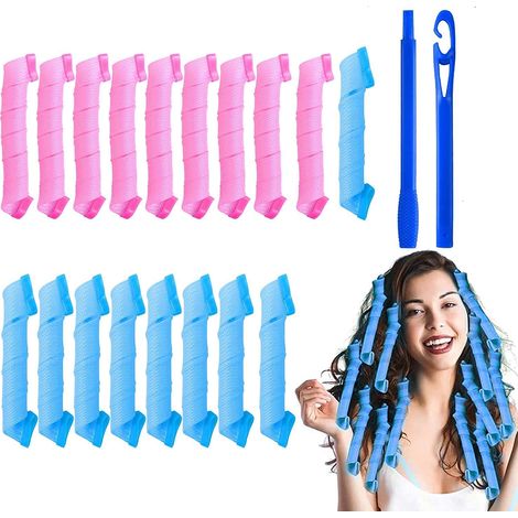 Bigoudi Bigoudis, 18pcs DIY Magic Hair Waves Curls Boucles Boucles en Spirale Sans Chaleur Bigoudis Kit de Coiffure avec Crochets de Coiffage pour Femmes, Filles, Cheveux Courts,Moyens, Longs (1/5)