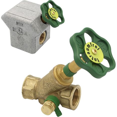 KFR-Ventil 1/2" bis 2" mit Prüfschraube Muffenanschluss mit Dämmschale und Entleerung sowie steigender Spindel in verschiedenen Größen (1/5)