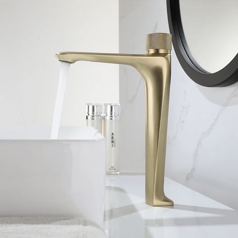Robinet mitigeur lavabo surélevé doré brossé, Wanted (1/5)