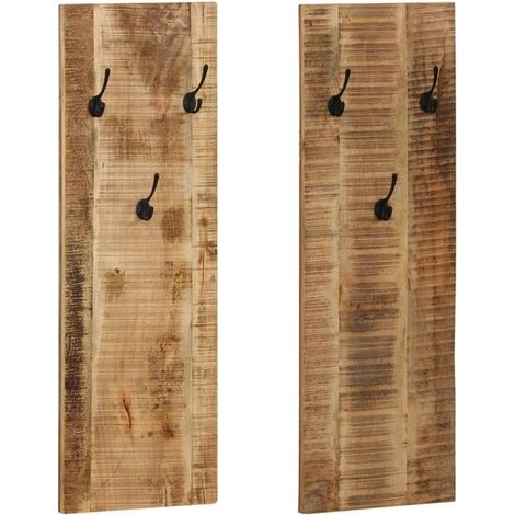 Porte-manteau mural, lot de 2, en bois de manguier massif, 36 x 110 x 3 cm (1/5)