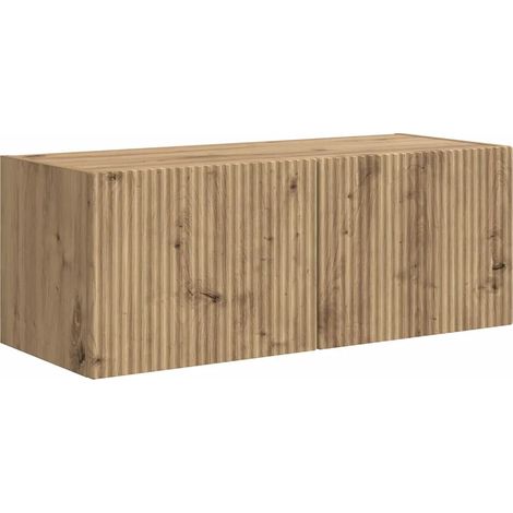 Mueble TV de pared moderno de estilo minimalista con estantes de 60 x 31 x 29 cm en madera contrachapada roble artesanal 020054915 (1/5)