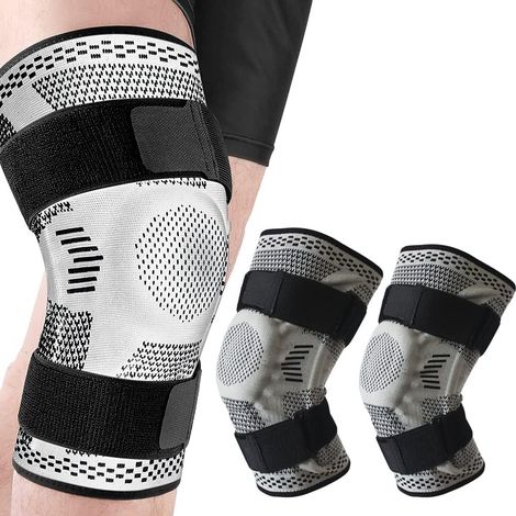 Manchon de compression du genou en 2 pièces avec stabilisateur latéral et gel rotulien pour la douleur au genou et la récupération après des blessur (1/5)
