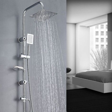 Colonne de Douche Chromé Ensemble de douche en acier inoxydable avec pommeau de douche en ABS 20 x 20 cm (1/5)