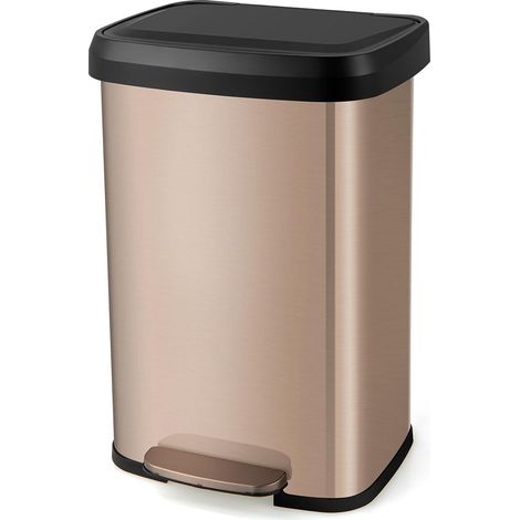 COSTWAY Bidone per Pattumiera da 50 L, Pattumiera da Cucina con Pedale, Coperchio e Scomparto Deodorante, Ideale per Casa Ufficio, Rosa Dorato/Argento (50L, Rosa dorato) (1/5)
