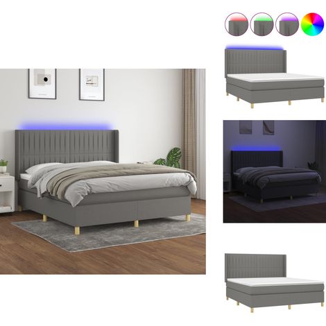 Sommier à lattes de lit matelas LED Gris foncé 160x200 cm Tissu - Lit Plateforme - Lit Design - Lit Moderne - Lit Avec Rangement - Lit Capitonné (1/5)