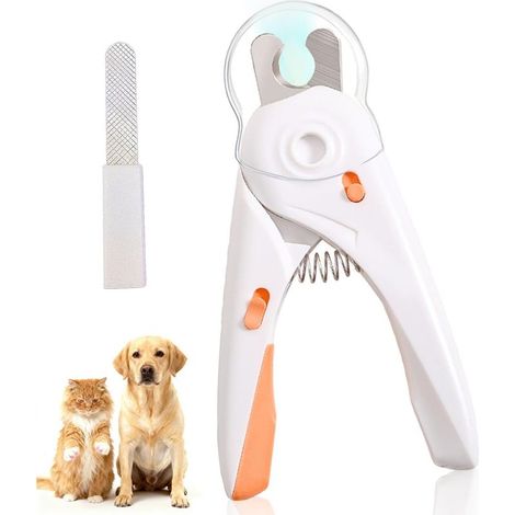 Coupe-ongles pour chiens et chats – Avec lumière LED – Comprend une lime à ongles et un capuchon de protection – Verrouillage de sécurité – Blanc