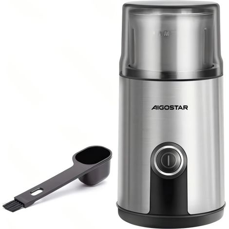 Moulin à café électrique 200 W, 75 g, acier inoxydable, pour grains de café, avec broyage pratique pour espresso, café filtre, maison, bureau et voyage.-AquaForge (1/2)