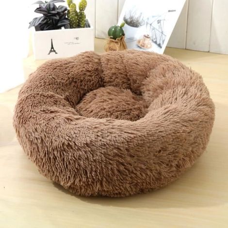 1x Panier rond pour chien et chat, tissu peluche doux, remplissage PP, diamètre 100cm, épaisseur 20cm, intérieur maison