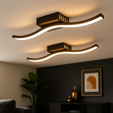 Deckenleuchte Deckenlampe Wohnzimmerleuchte LED gewellt schwarz opal Küche