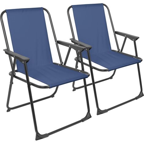 Lot de 2 chaises de plage pliantes en métal noir et bleu, cadre acier 19 mm, tissu hydrofuge (1/5)