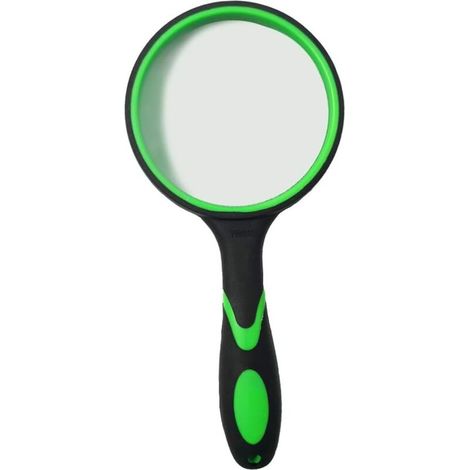 Loupe de lecture 10X avec poignée en caoutchouc souple antidérapante avec loupe de 50 mm et miroir incassable pour lecture, inspection, insectes - Vert