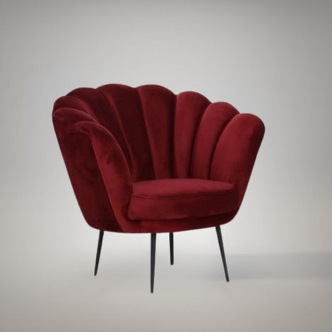 Poltrona a conchiglia Orel in velluto colore rosso (1/5)