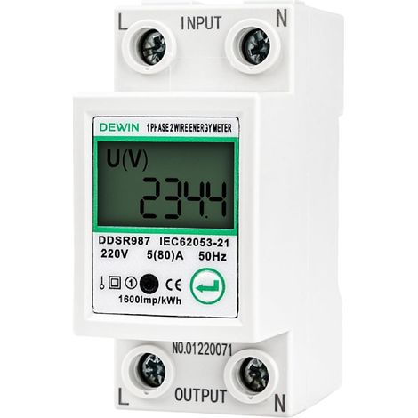 Compteur d'électricité sur rail DIN, compteur d'énergie monophasé, suivi de la consommation électrique, compteur kWh avec remise à zéro for les particuliers 5(80) A AC 220 V (1/5)