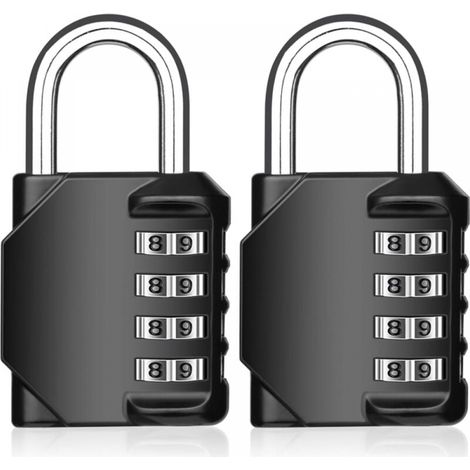 Lot de 2 cadenas à combinaison à 4 chiffres, noir, réinitialisables, résistants aux intempéries (1/4)
