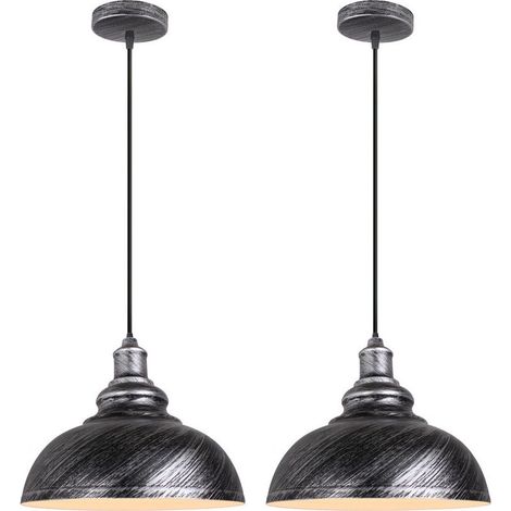 Suspension Luminaire Industrielle Vintage Rétro E27 29cm Plafonnier Lustre Abat-jour Métal Argent Gris 2PCS (1/5)