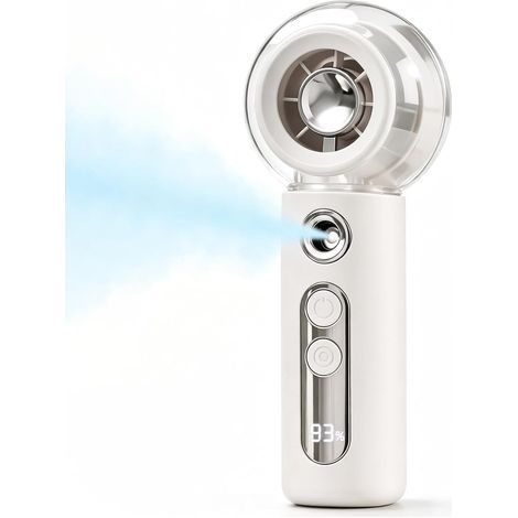 Mini-Ventilator mit Wassersprühfunktion, LED-Anzeige, 4 Geschwindigkeitsstufen und bis zu 8 Stunden Kühlleistung, wiederaufladbarer Akku für Büro, Zuhause... (1/5)