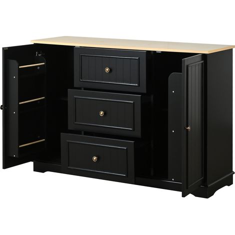 Credenza moderna nera con 3 cassetti e ante a doppia porta, 126 x 40 x 86 cm (1/5)