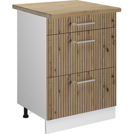 Meuble cuisine R-Line, Chêne Artisan, 60 cm avec tiroirs, PT Chêne, Vicco