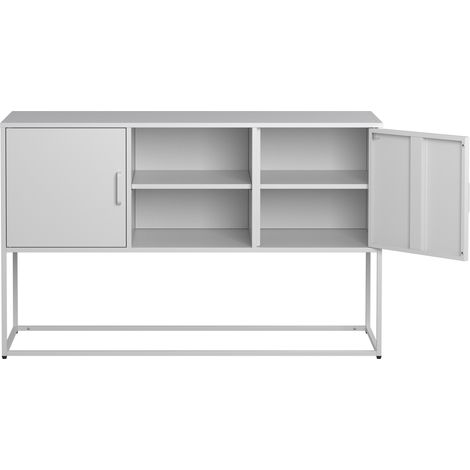 Madia buffet in metallo bianco 120x40x75 cm con 6 vani e 3 ripiani fissi HOMVRA (1/5)