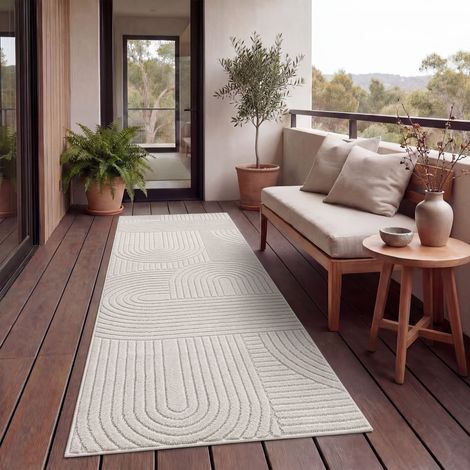 Paco Home Tapis Exterieur Terrasse Salon Cuisine Motif Scandinave Motif Boho Uni Crème 80x150 cm
