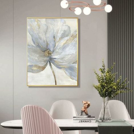 Lot de 3 toiles fleuries scandinaves, décoration murale artistique pour salon, tableau moderne avec motif floral, peinture sur toile pour intérieur (1/5)