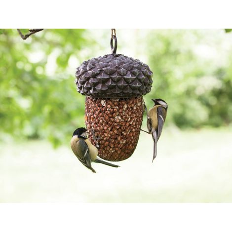 Esschert Design – Mangeoire suspendue gland pour oiseaux – Fer – Couvercle vissable – Dimensions 13,5 x 13,5 x 20,8 cm – Pour jardin