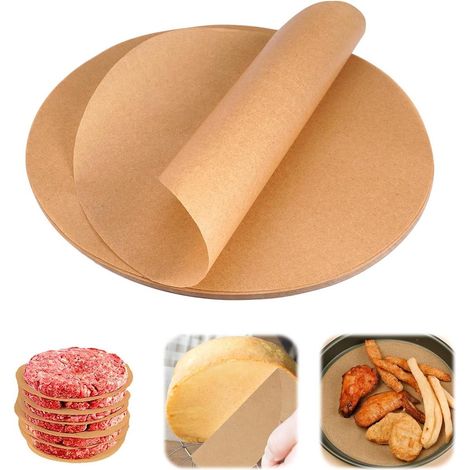 100 feuilles rondes de 22 cm de diamètre de papier sulfurisé antiadhésif pour friteuse à air chaud, cuisson à la poêle, au four, au gril et à la vapeur. (1/5)