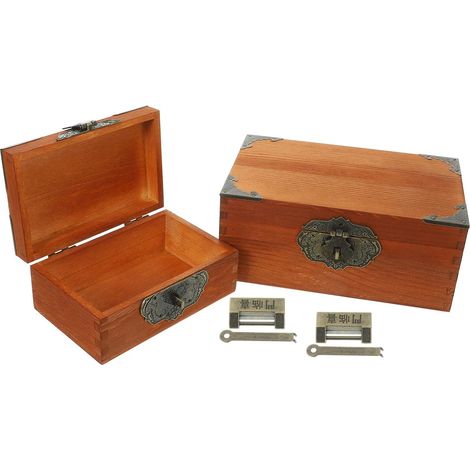 Lot de 2 Coffrets à Bijoux en Bois Vintage Verrouillables Petit et Moyen Format Couleur Noyer Organisateur de Rangement pour Boucles D’Oreilles Colliers et Petits Accessoires (1/5)