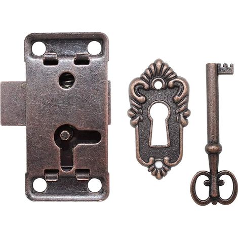 Serrure de porte d'armoire antique, Ensemble De Serrure Antique - Serrure décorative avec clés et vis - Pour boîtes aux lettres, casiers, armoires, boîte à outils (1/2)