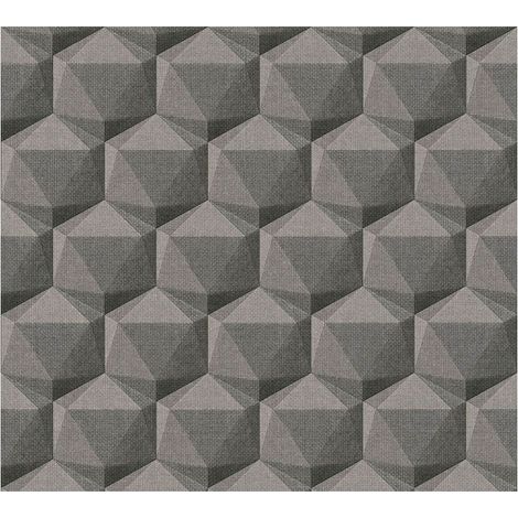 Graphic wallpaper wall Profhome 387482 hot embossed non-woven wallpaper slightly textured with geometric shapes matt grey anthracite black 5.33 m2 (57 ft2) (1/5)