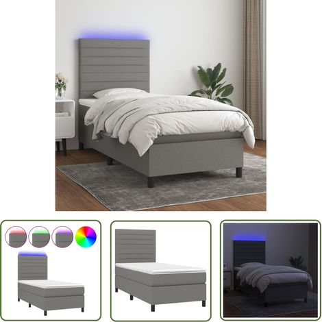 The Living Store Sommier à lattes de lit avec matelas et LED Gris foncé 80x200cm - Sommier Tapissier - Lit Plateforme - Lit Avec Led - Matelas À Ressorts Ensachés - Têtière Ajustable (1/5)