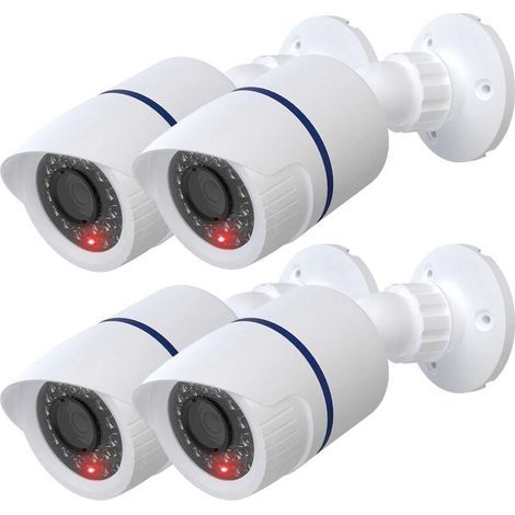 Simulated Dummy Dome Security CCTV Indoor/Outdoor Camera with LED Light, Security Alert Warning Sticker, 4 Pack, White (1/5)