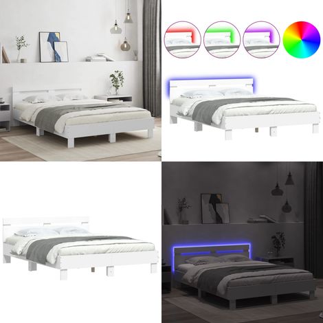 Cadre de lit avec LED sans matelas blanc 140x190 cm - Lit Double - Cadre De Lit - Éclairage LED - Sommier - Meuble Design - Home & Living