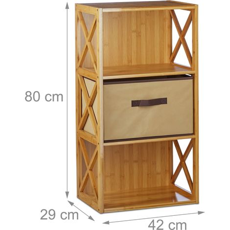 Scaffale da terra con cesto rimovibile, portaoggetti a 2 livelli, 54 x 42 x 29 cm, in bambù naturale, 130005814