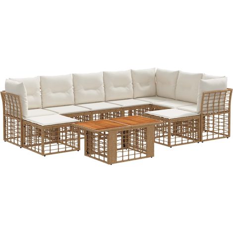 Gartensofa-set 10 stk. Natürlich und Cremweiß Poly-Rattan vidaXL (1/5)